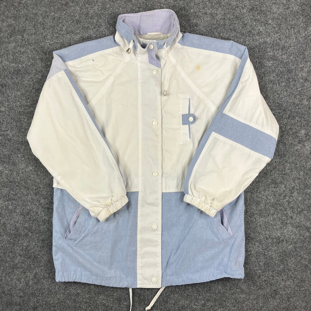 Innovations Windbreaker Mens Size M White Blue Snap Front Vintage 90s‎ Jacket